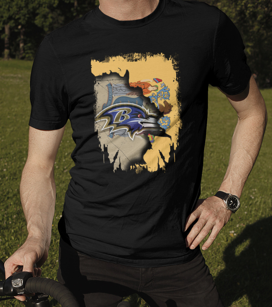 New Jersey State Emblem Combined With Ravens Team T-Shirt