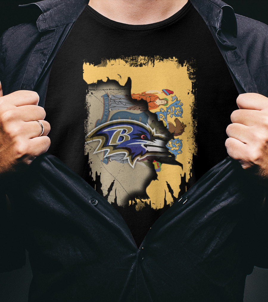 New Jersey State Emblem Combined With Ravens Team T-Shirt