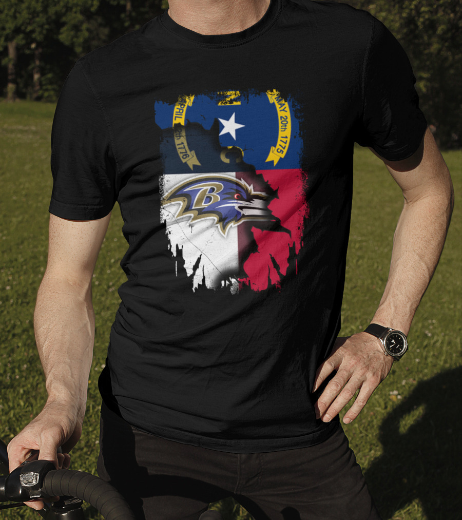 North Carolina State Flag Baltimore Ravens Football Team Fusion T-Shirt