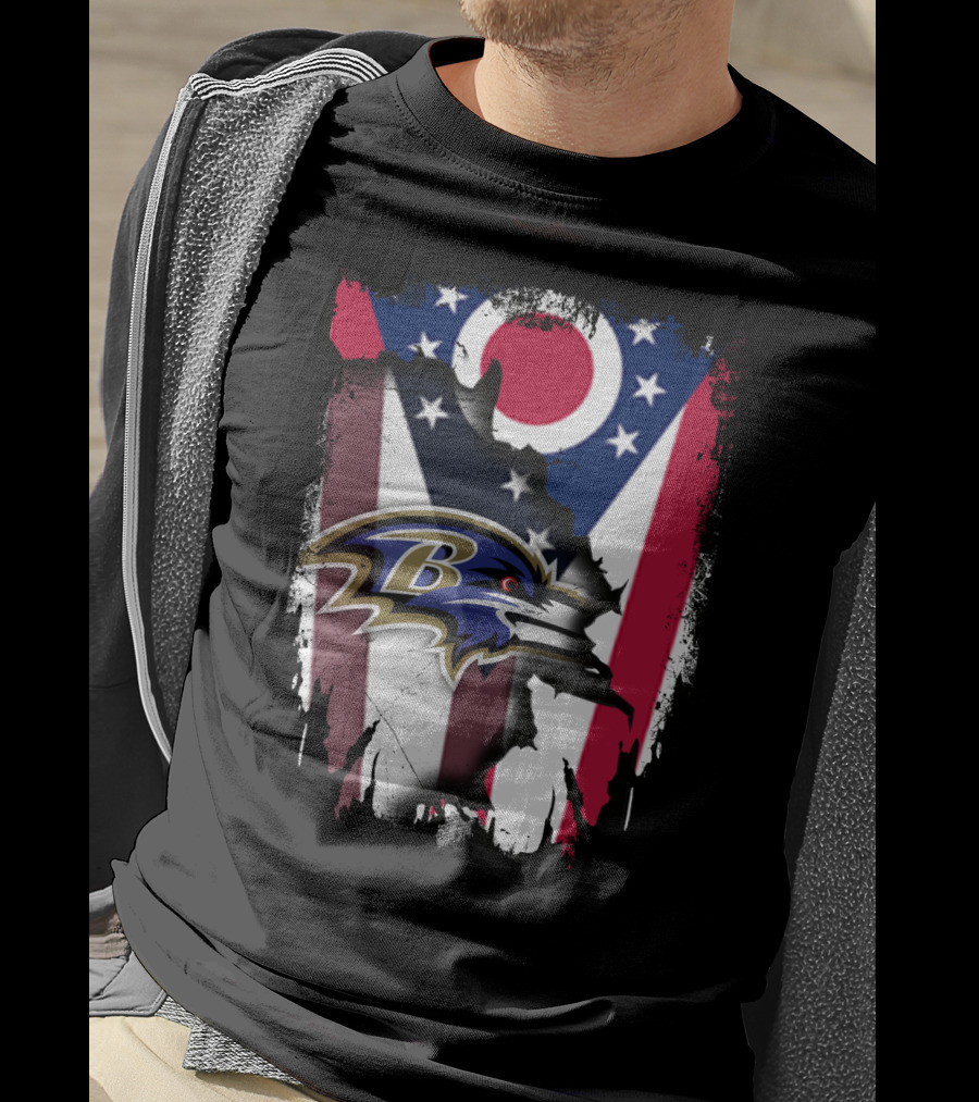 Ohio Flag With Baltimore Ravens Together T-Shirt
