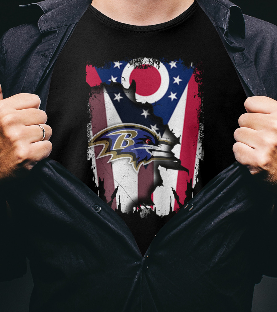 Ohio Flag With Baltimore Ravens Together T-Shirt
