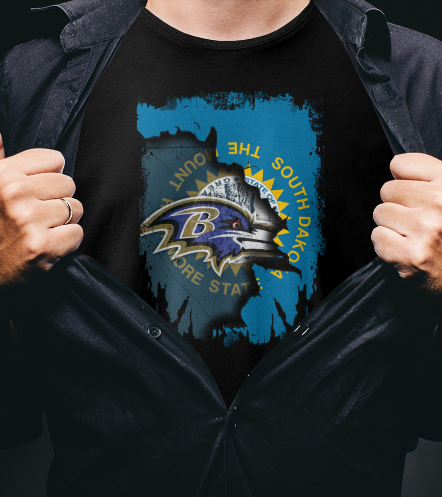 Baltimore Ravens And South Dakota State Flag Fusion T-Shirt