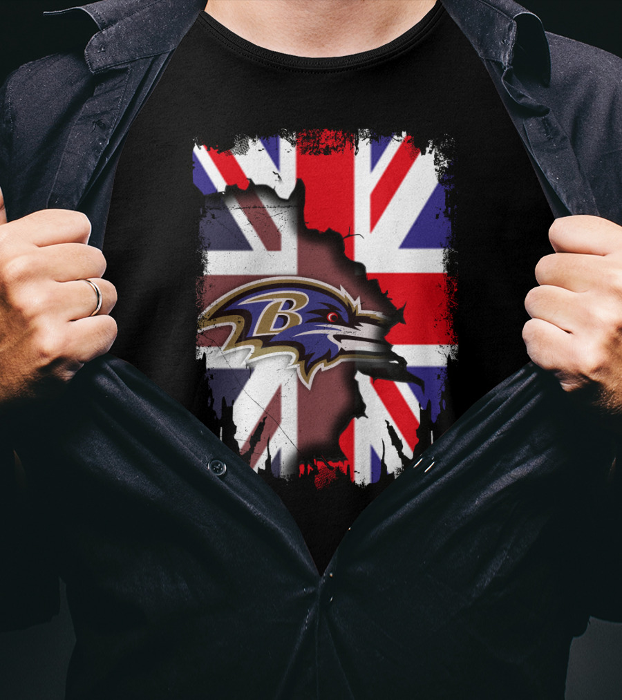 United Kingdom Union Jack With Ravens NFL Team T-Shirt