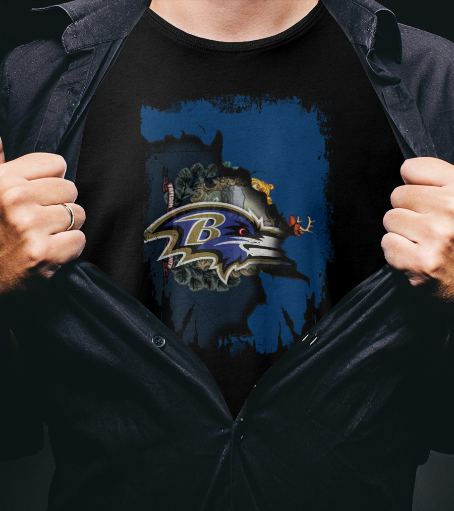 Baltimore Ravens Logo Integration With Vermont Outline T-Shirt