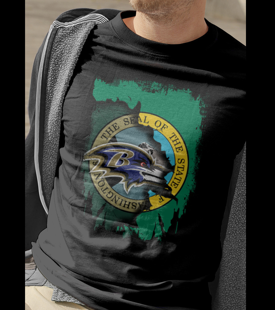 Washington State Seal With Baltimore Ravens Logo Overlap T-Shirt