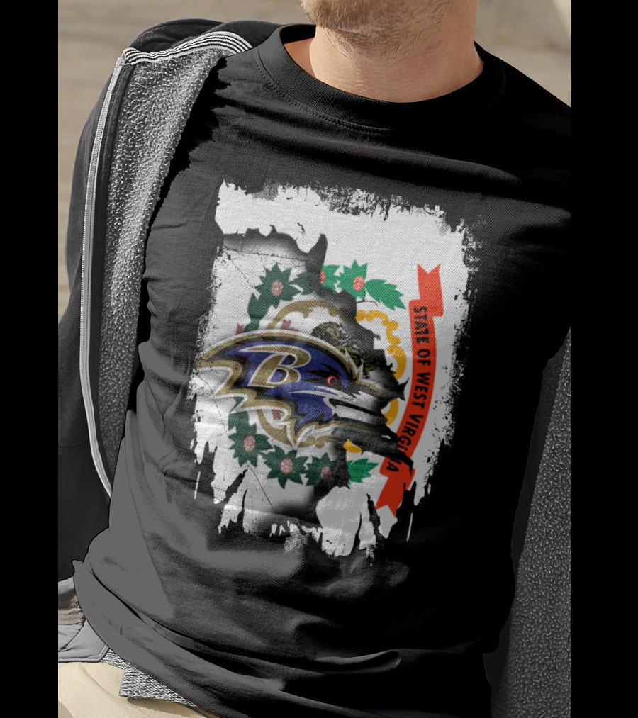 State Of West Virginia And Baltimore Ravens Logo Fusion T-Shirt