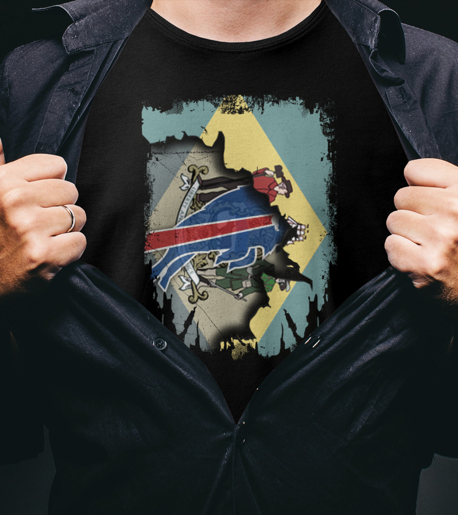 Together Delaware Flag Ripped To Reveal Bills Colors T-Shirt