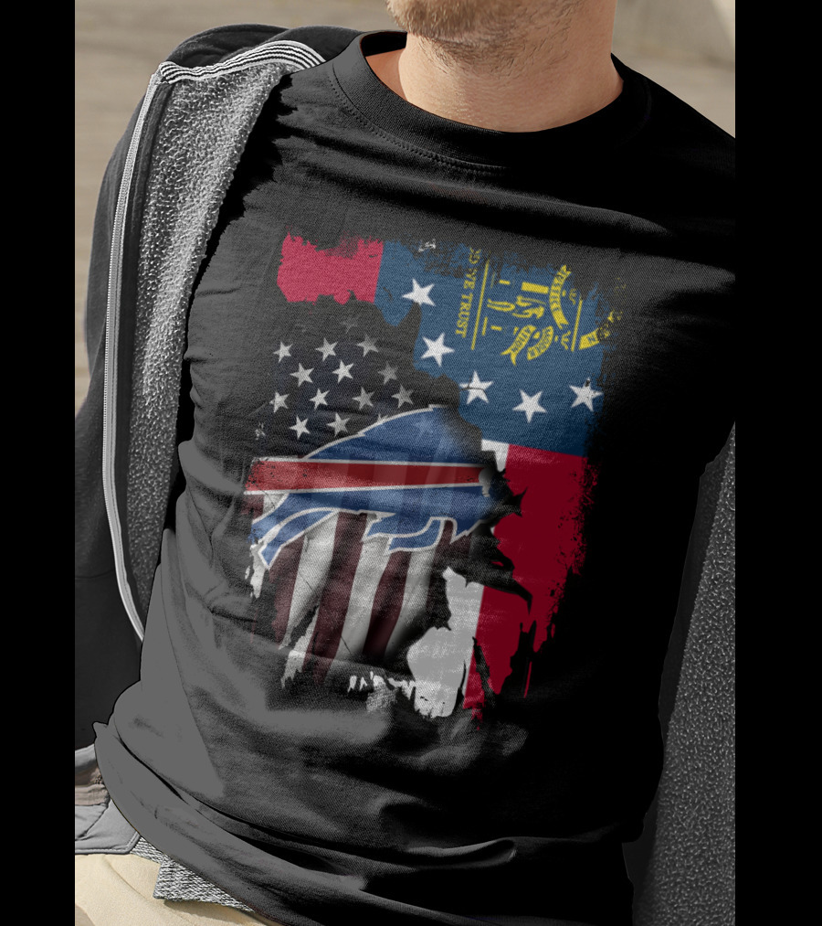 Together Georgia Flag Buffalo Bills American Flag Fusion T-Shirt