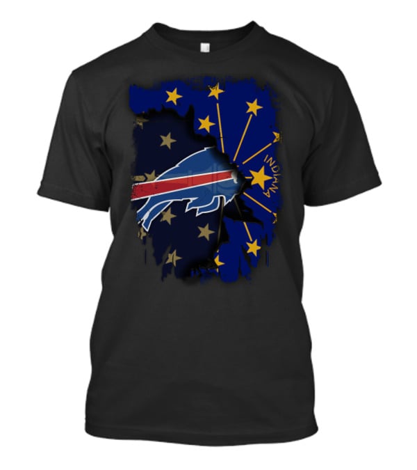 Indiana State Outline With Buffalo Bills Logo Fusion T-Shirt