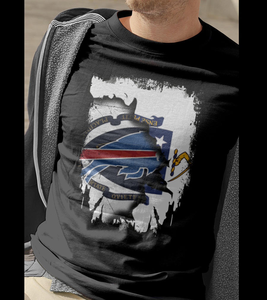 Massachusetts And Buffalo Bills Torn Flag Fusion T-Shirt