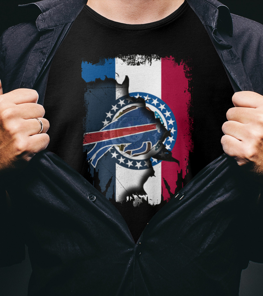 Missouri State Flag And Buffalo Bills Logo Fusion T-Shirt