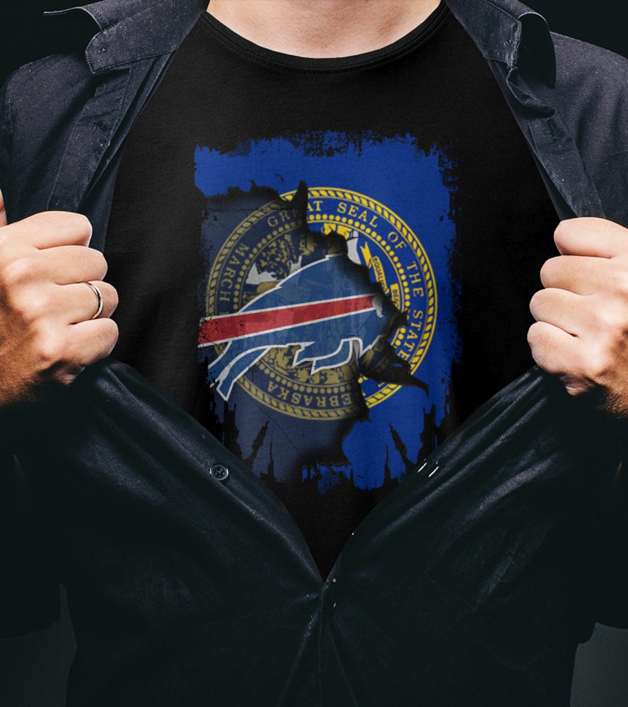 Great Seal Of Nebraska Torn Through Buffalo Bills T-Shirt