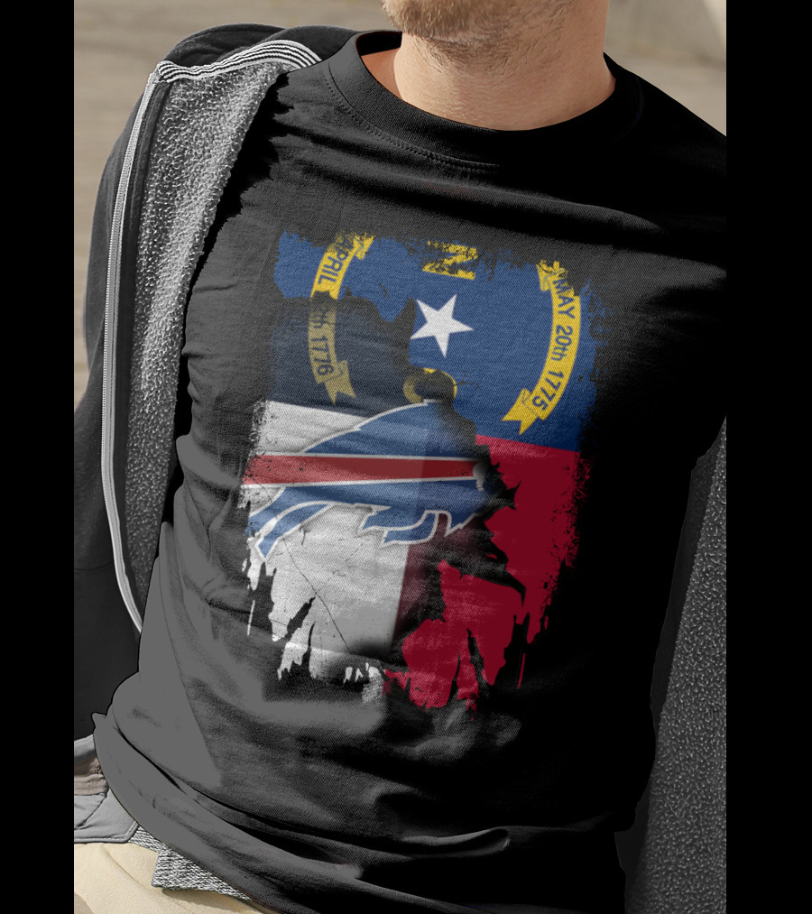 North Carolina State Flag Merging With Buffalo Bills Football Team Logo Elements T-Shirt