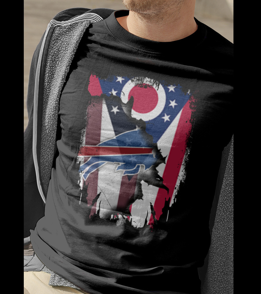 Ohio Flag And Buffalo Bills Logo Fusion T-Shirt