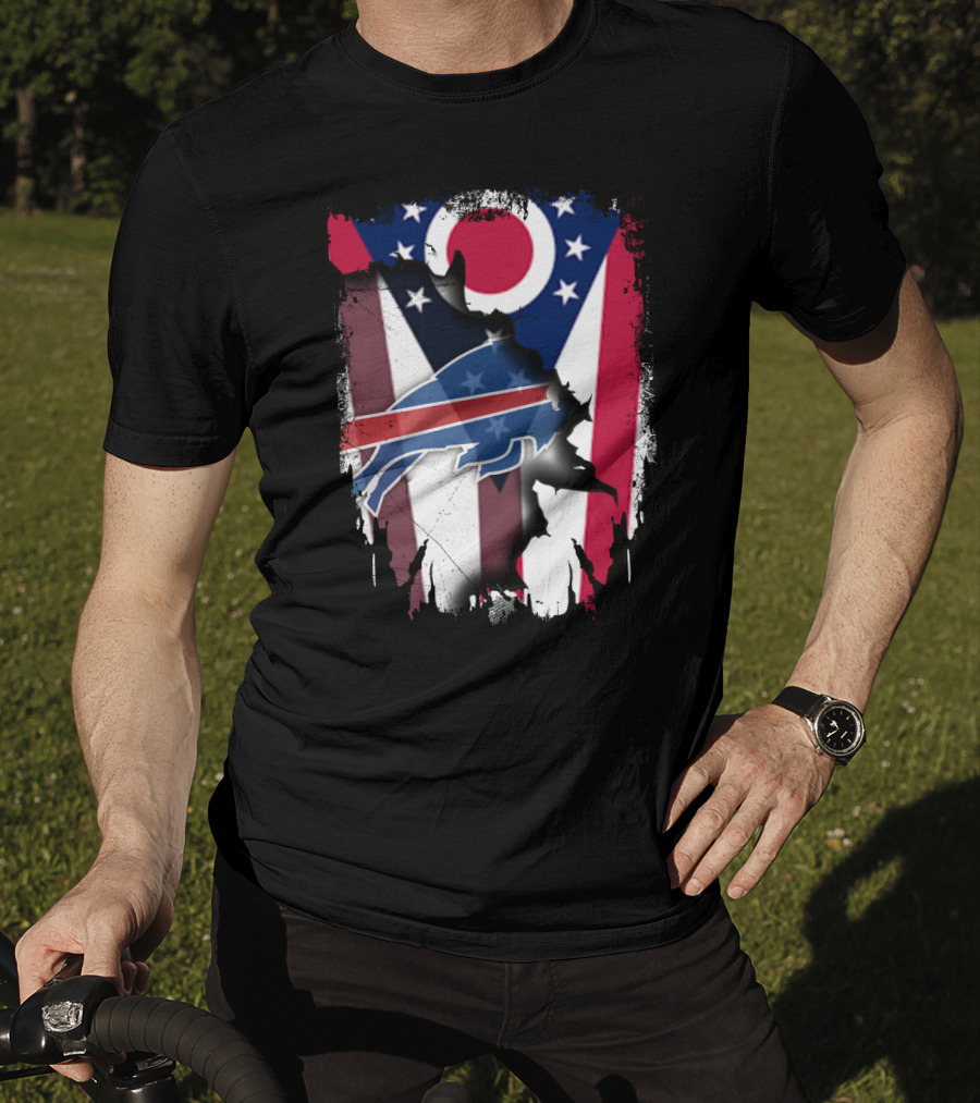 Ohio Flag And Buffalo Bills Logo Fusion T-Shirt