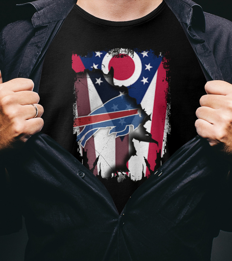 Ohio Flag And Buffalo Bills Logo Fusion T-Shirt