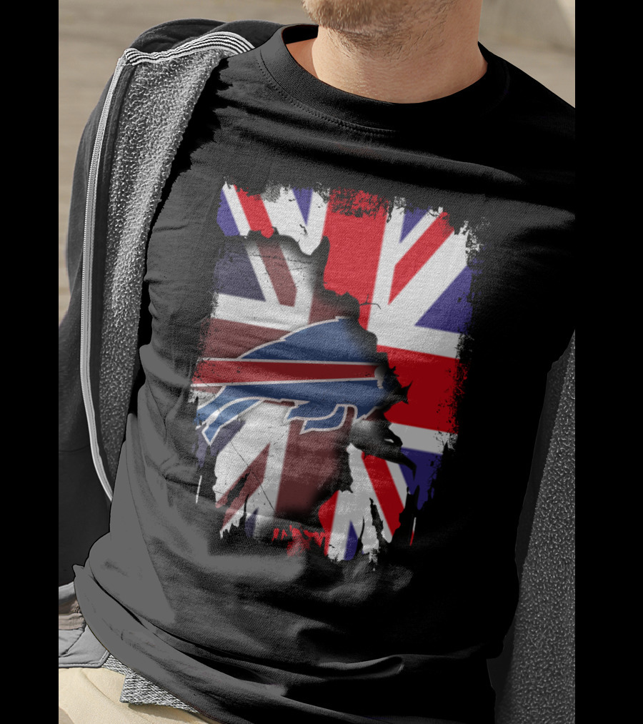 United Kingdom Flag Torn With Buffalo Bills T-Shirt