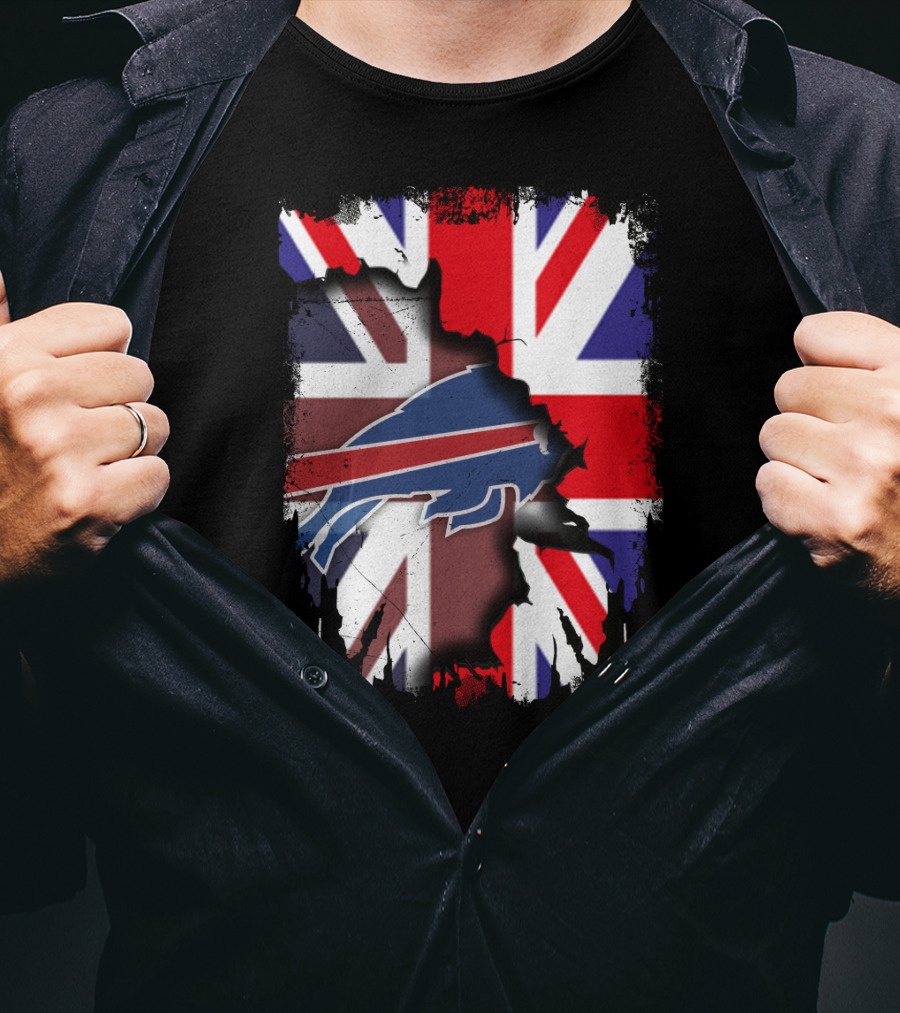 United Kingdom Flag Torn With Buffalo Bills T-Shirt