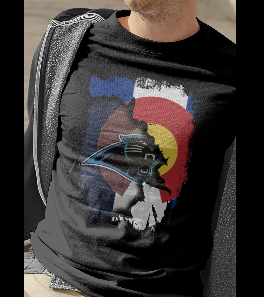 Colorado Flag With Panthers Logo Overlay T-Shirt