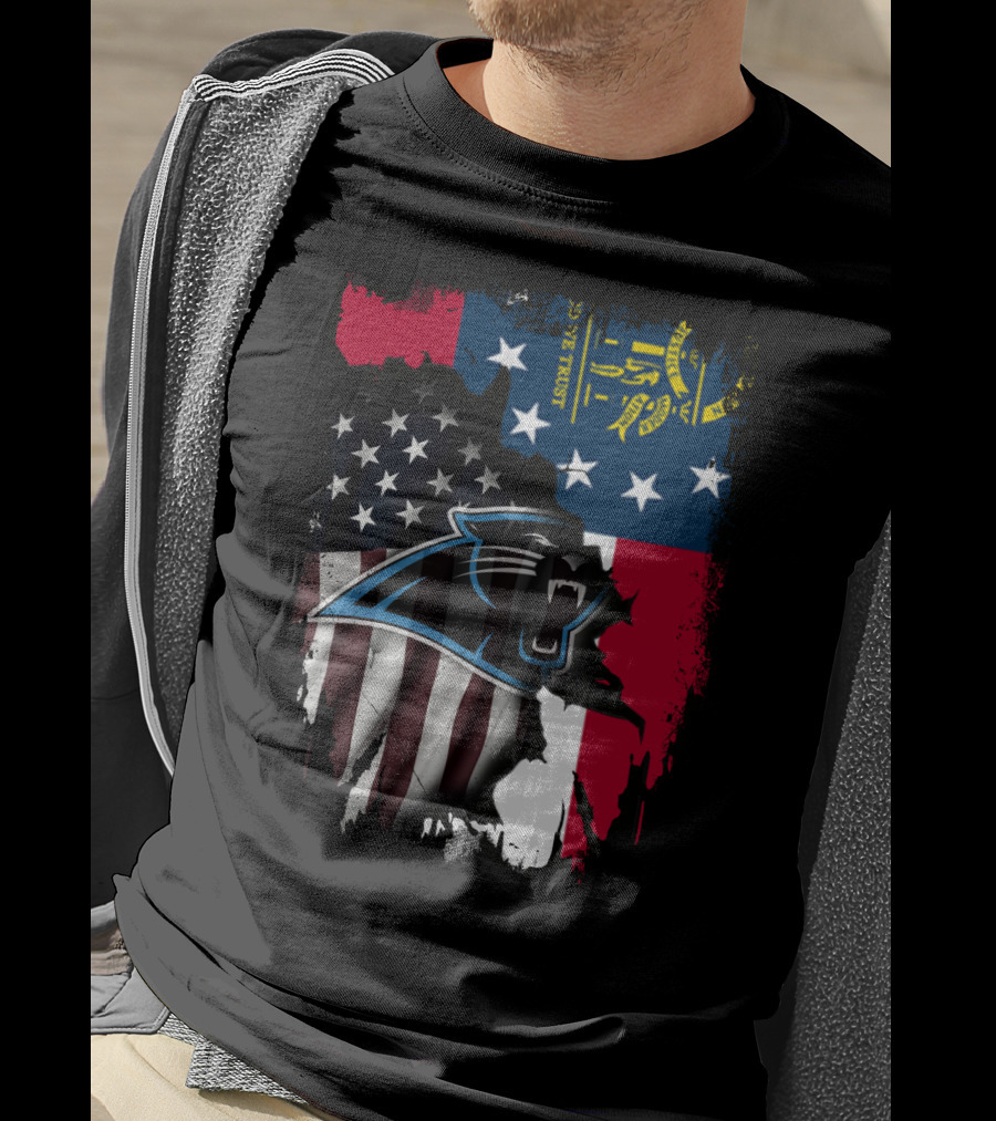 Georgia Flag And American Flag With Carolina Panthers T-Shirt