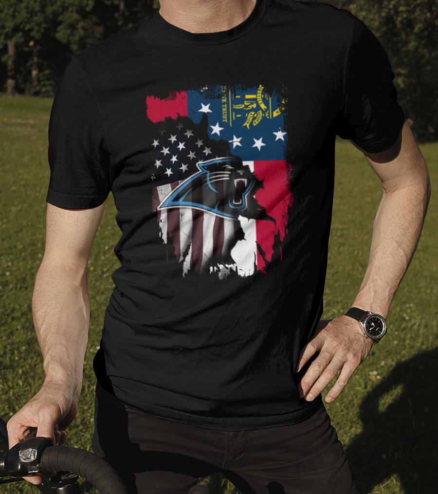 Georgia Flag And American Flag With Carolina Panthers T-Shirt