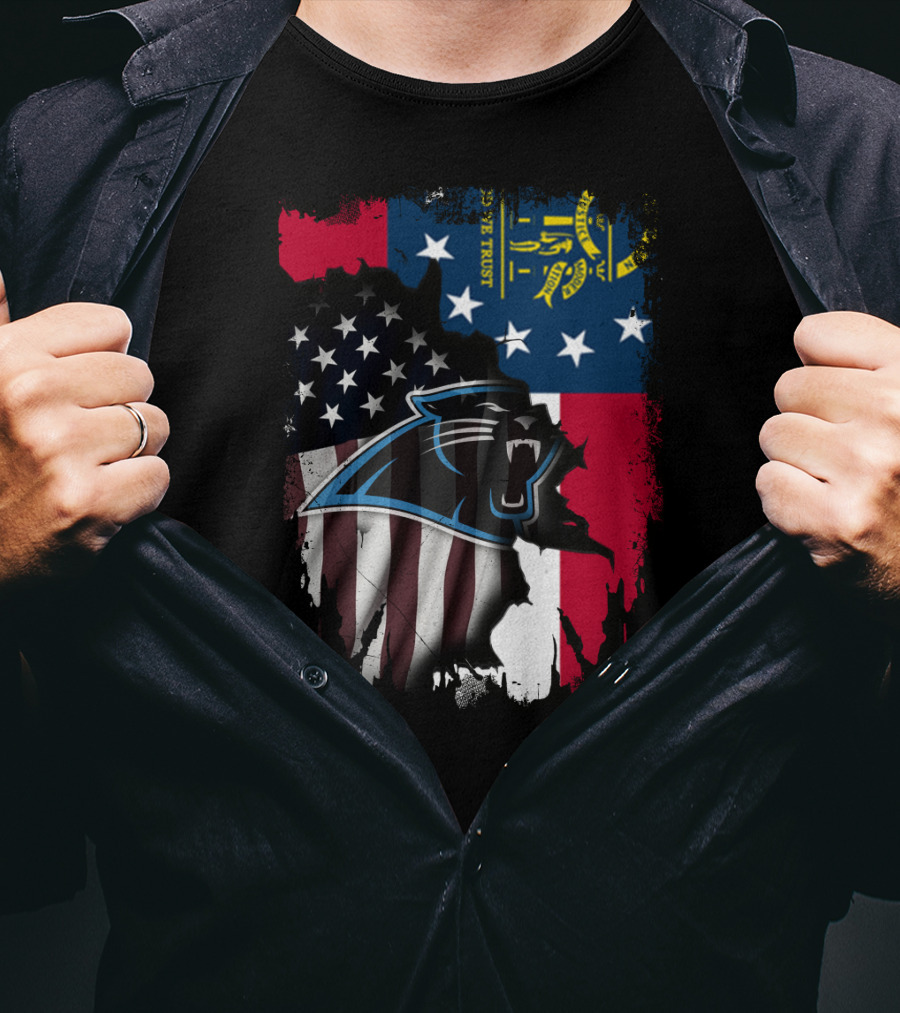 Georgia Flag And American Flag With Carolina Panthers T-Shirt