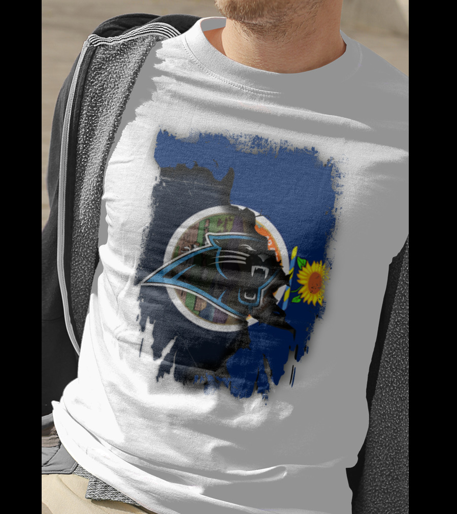 Kansas Sunflower With Carolina Panthers Logo Fusion T-Shirt
