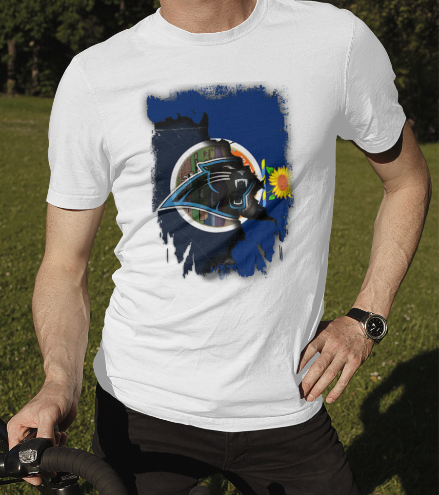 Kansas Sunflower With Carolina Panthers Logo Fusion T-Shirt