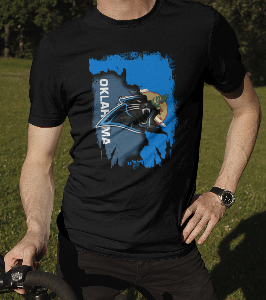 Oklahoma Collaboration With Carolina Panthers Logo And State Flag Elements T-Shirt