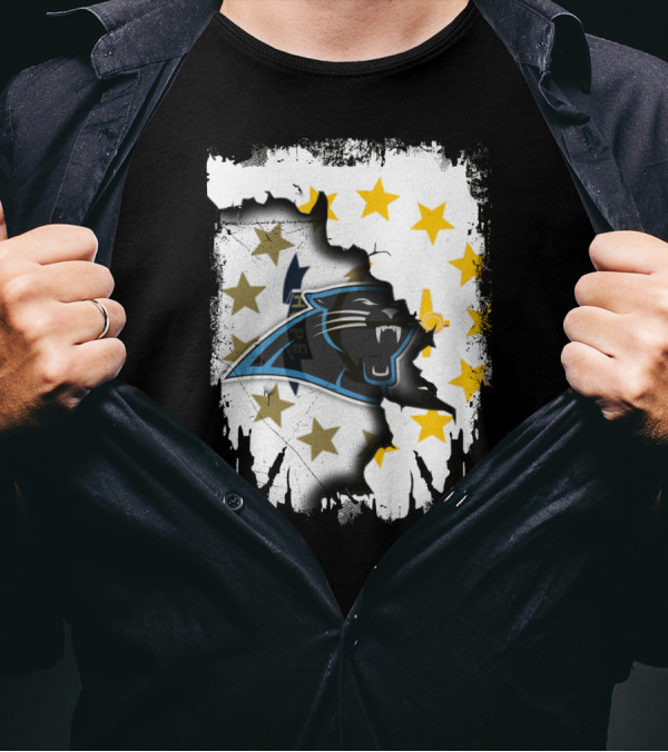 Rhode Island United With Carolina Panthers Logo And Stars T-Shirt