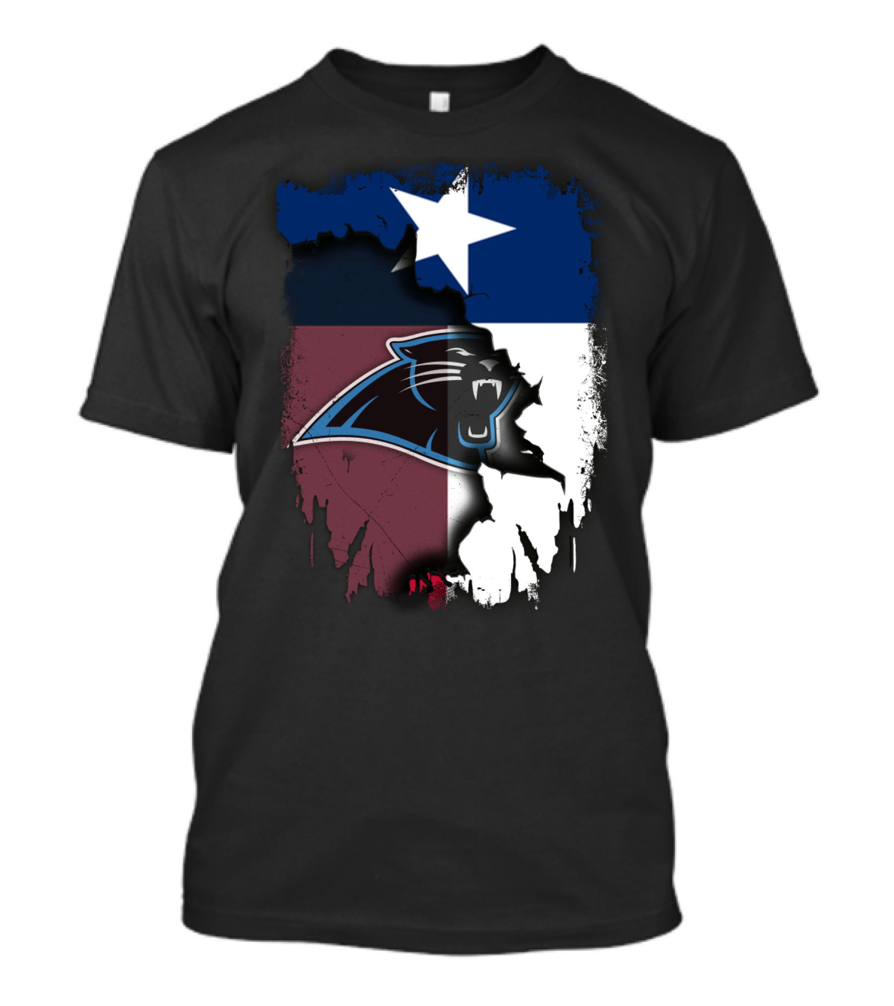 Texas Flag Combined With Carolina Panthers T-Shirt