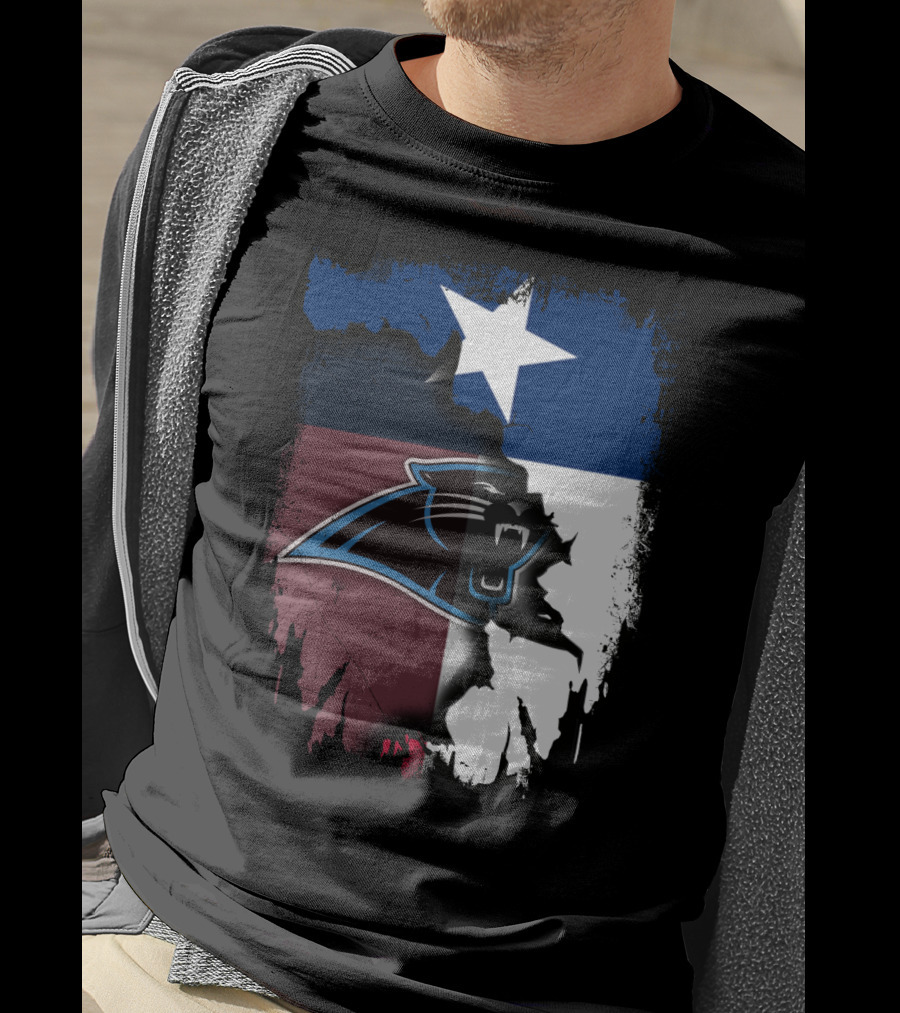Texas Flag Combined With Carolina Panthers T-Shirt