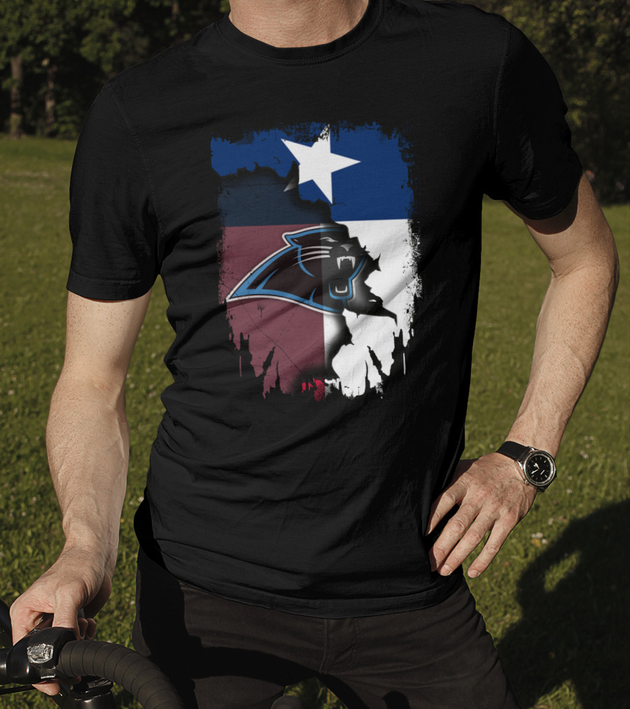 Texas Flag Combined With Carolina Panthers T-Shirt