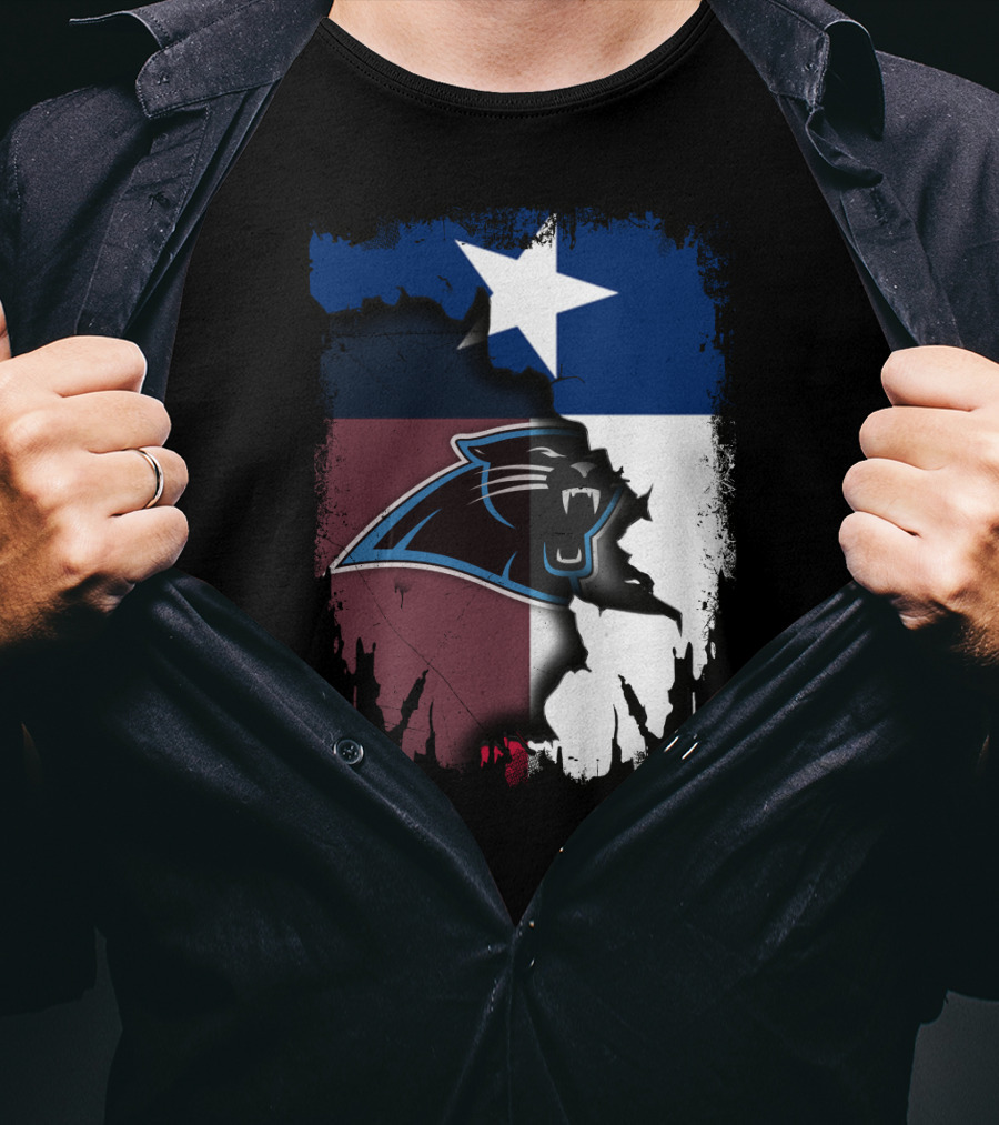 Texas Flag Combined With Carolina Panthers T-Shirt