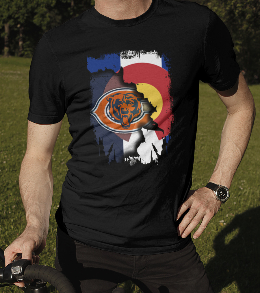 Colorado Flag Chicago Bears Logo Fusion T-Shirt