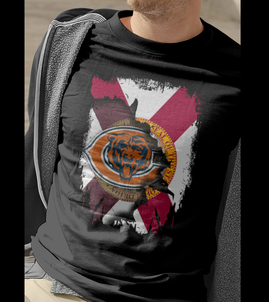 Florida Flag With Chicago Bears Logo Overlay T-Shirt