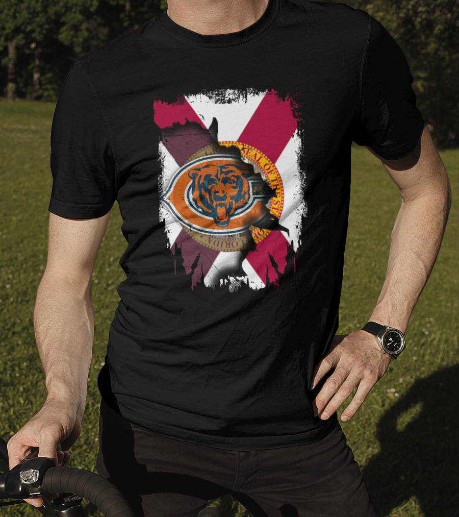 Florida Flag With Chicago Bears Logo Overlay T-Shirt