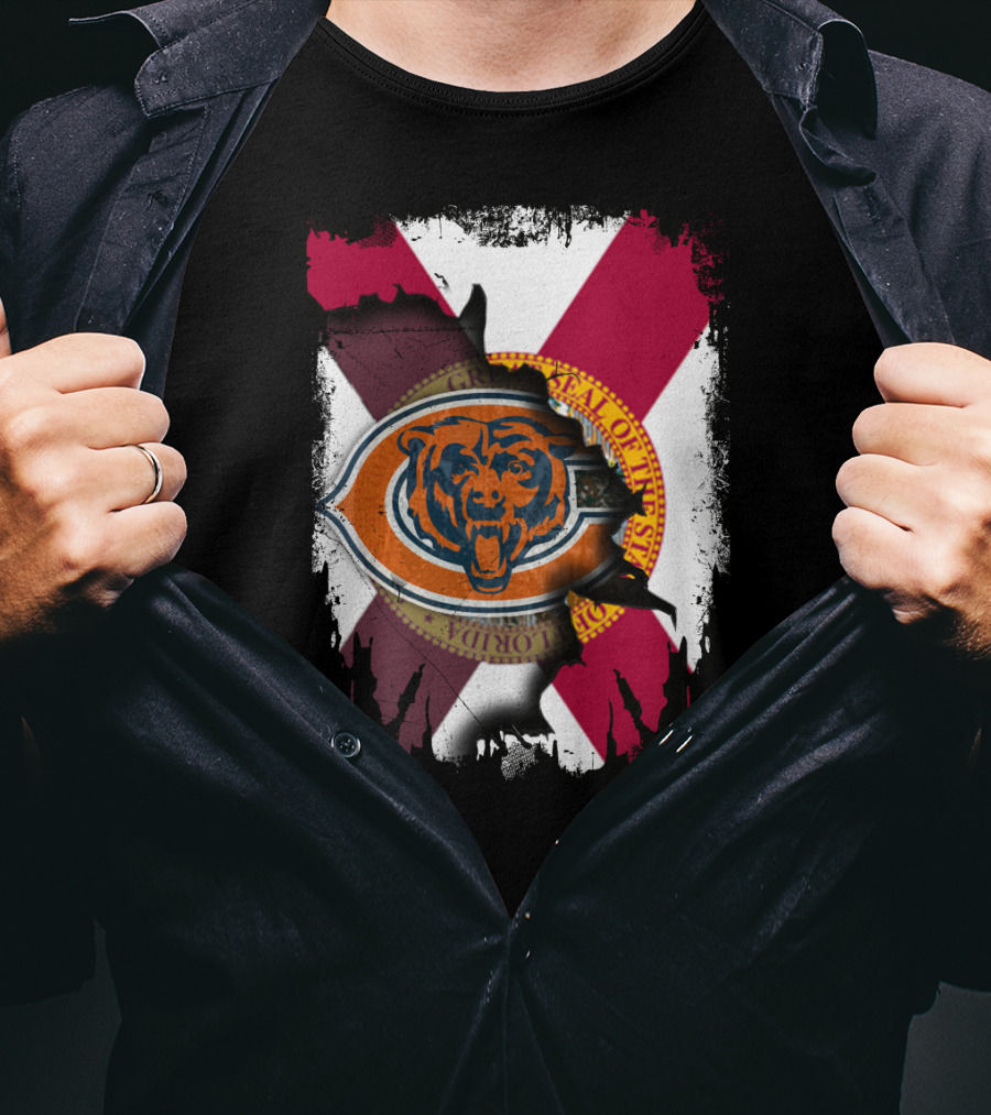 Florida Flag With Chicago Bears Logo Overlay T-Shirt