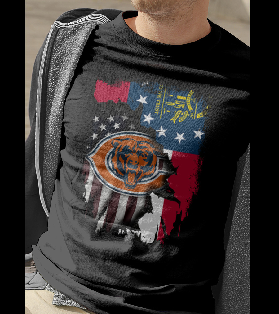 Bear Logo With Georgia And American Flags T-Shirt