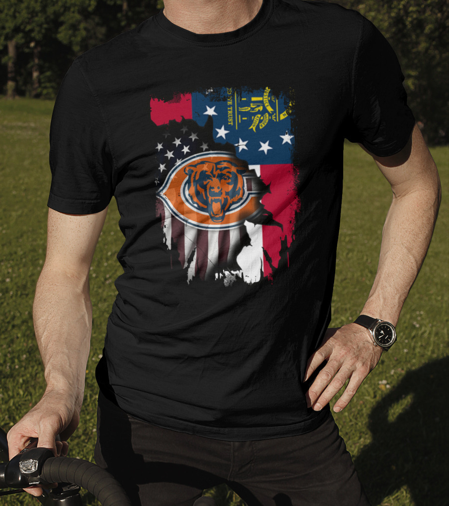 Bear Logo With Georgia And American Flags T-Shirt