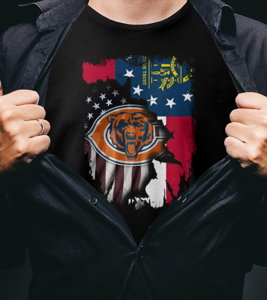 Bear Logo With Georgia And American Flags T-Shirt
