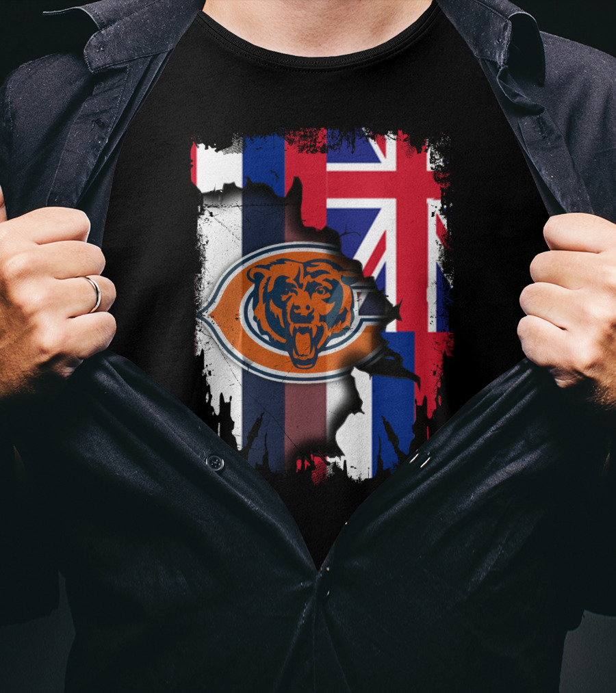 Chicago Bears Logo With Hawaiian Flag Background T-Shirt