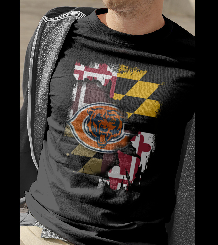 Maryland Flag With Chicago Bears Logo Integration T-Shirt