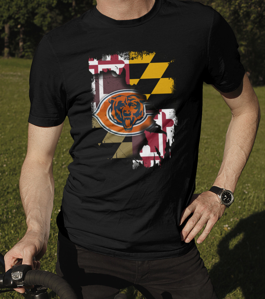 Maryland Flag With Chicago Bears Logo Integration T-Shirt