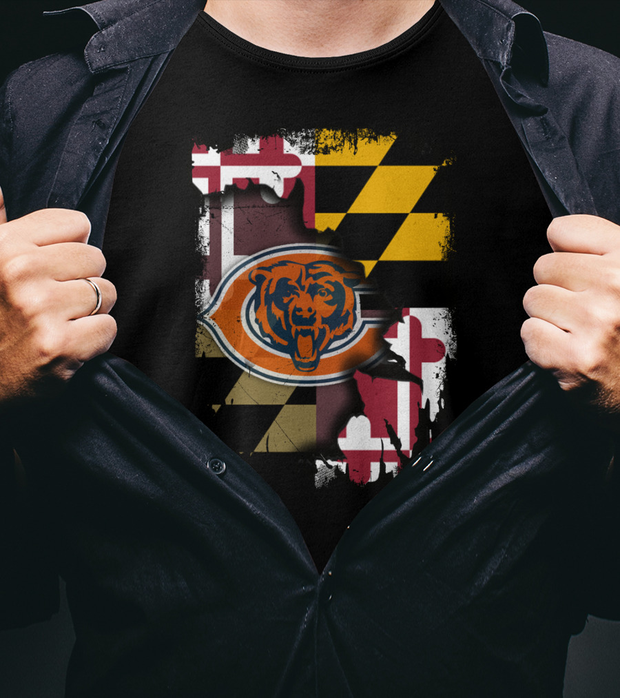 Maryland Flag With Chicago Bears Logo Integration T-Shirt