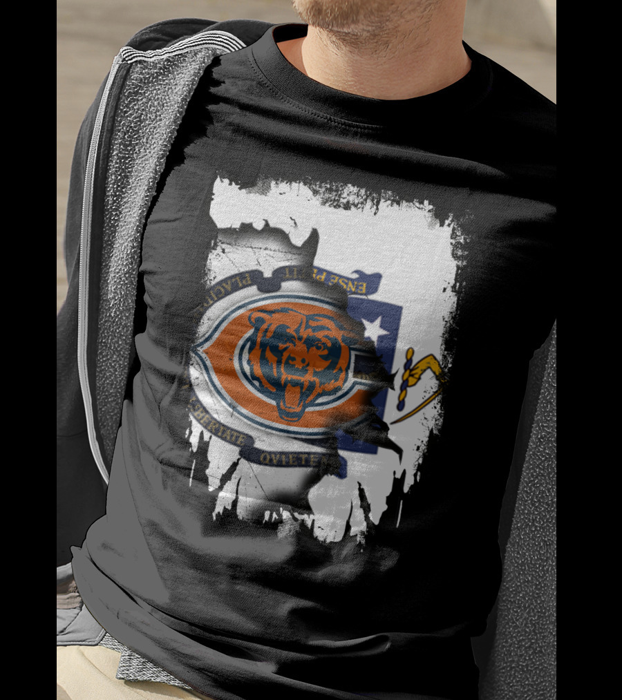 Massachusetts Flag With Chicago Bears Logo Fusion T-Shirt