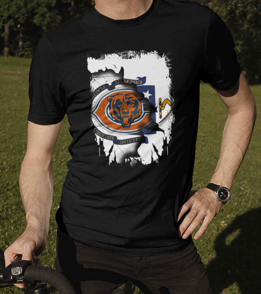 Massachusetts Flag With Chicago Bears Logo Fusion T-Shirt