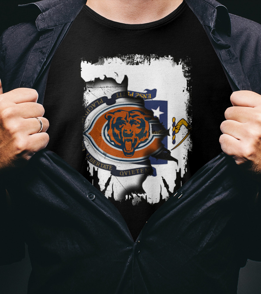 Massachusetts Flag With Chicago Bears Logo Fusion T-Shirt