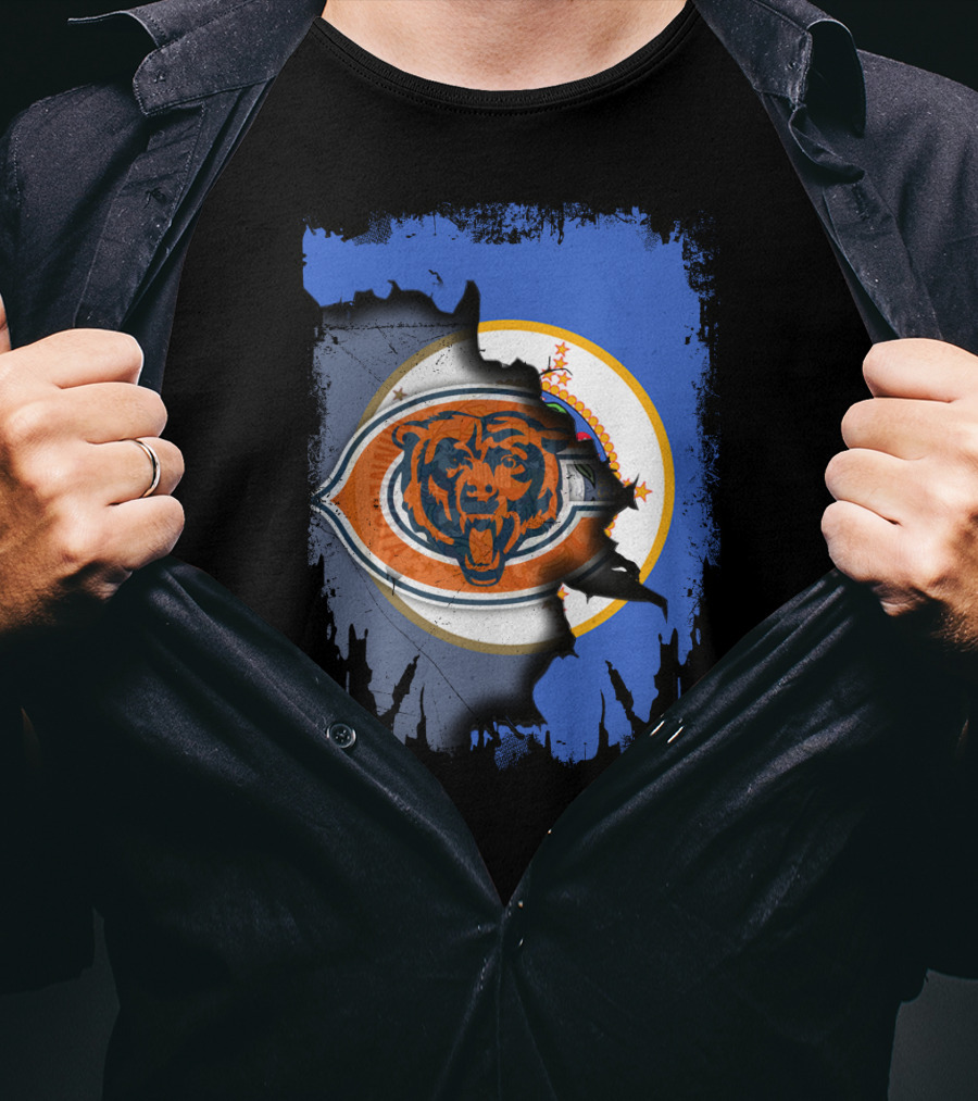 Minnesota Flag Torn To Reveal Chicago Bears T-Shirt