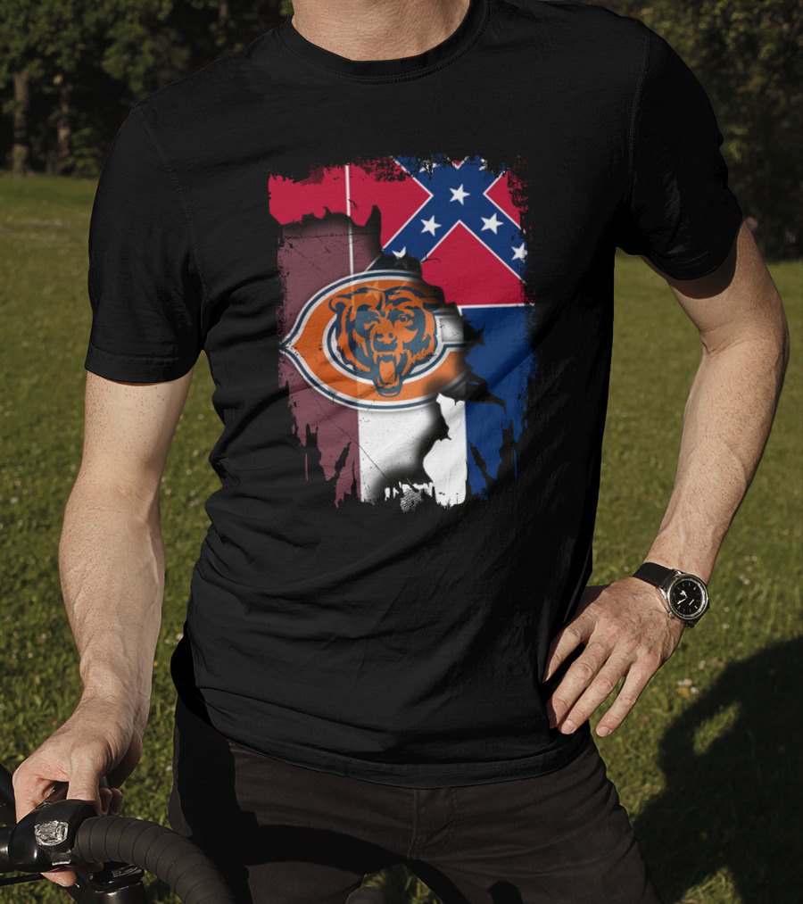 Chicago Bears Logo Over Mississippi Flag Tear T-Shirt